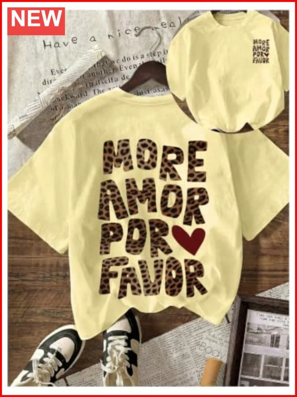 SweatyRocks Leopard Letter Graphic Tee Cute Heart Cheetah Short Sleeve Top Women